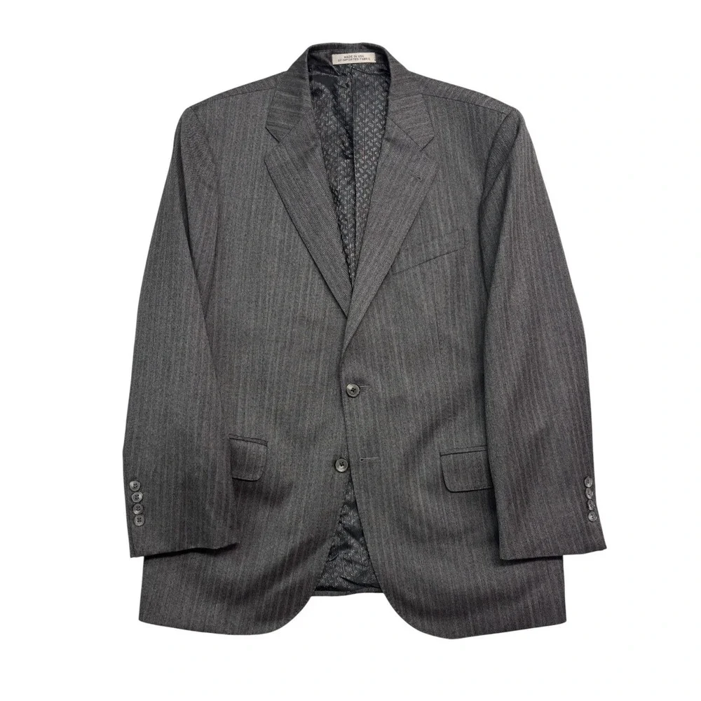 Joseph Abboud 40S 34x30 Gray Herringbone 3pc Pant Suit Italian Flannel Wool